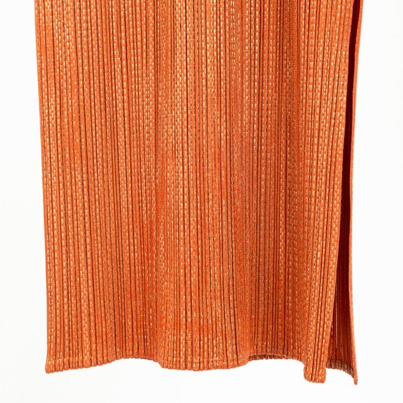 Pleats Please Issey Miyake Orange Metallic-Pattern Sleeveless Maxi Dress - Picture 5 of 8
